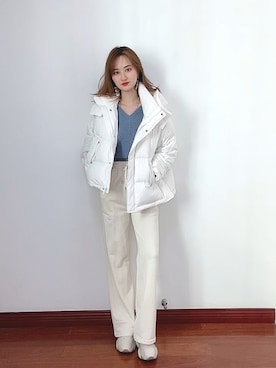 「SAISON DE PAPILLON（セゾンドパピヨン）の【ホワイトダックダウン90％】フード付きダウンジャケット（ダウンジャケット/コート）」を使った、miaさん（レディース・163cm）の秋コーディネート