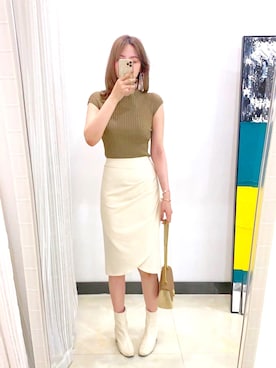 「アイテム（Tシャツ/カットソー、グリーン系）」を使った、miaさん（レディース・163cm）の春コーディネート