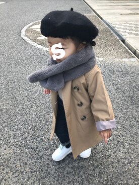 「kids」｜「アイテム（トレンチコート）」を使った、sxxmamaさん（キッズ・70cm）の冬コーディネート