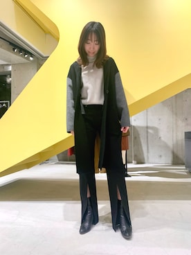 「スリットパンツ」｜「アイテム（チェスターコート）」を使った、NATSUさん（レディース・165cm）の冬コーディネート
