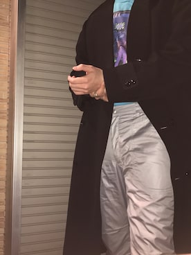 「原宿」｜「アイテム（チェスターコート）」を使った、__shfwさん（メンズ・180cm）の夏コーディネート