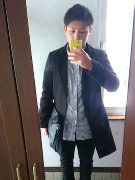 「函館」｜「アイテム（チェスターコート）」を使った、ひかりたさん（メンズ・178cm）の春コーディネート