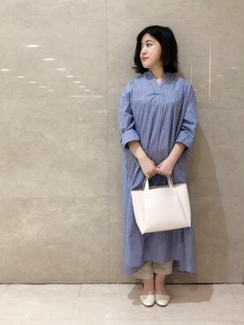 「Lugnoncure（ルノンキュール）のAラインワンピース（ワンピース、ベージュ系）」を使った、lukawaguchimaekawaさん（レディース）の冬コーディネート