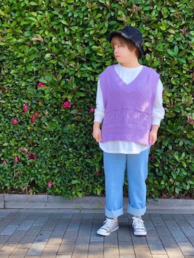 「Lugnoncure（ルノンキュール）のニットベストセット（ベスト、パープル系）」を使った、lukawaguchimaekawaさん（レディース）の冬コーディネート