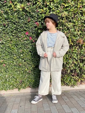 「Lugnoncure（ルノンキュール）のサス付きパンツ（サロペット/オーバーオール、ホワイト系）」を使った、lukawaguchimaekawaさん（レディース）の春コーディネート