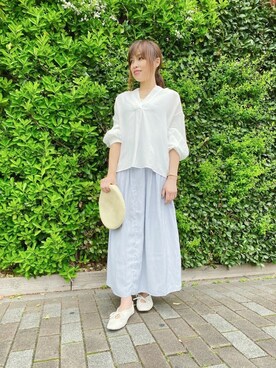 「Te chichi TERRASSE（テチチテラス）のバックリボン開きシャツ（シャツ/ブラウス、ホワイト系）」を使った、lukawaguchimaekawaさん（レディース）の春コーディネート
