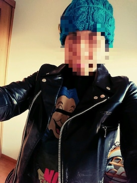 「UNDERCOVER（アンダーカバー）のアイテム（ライダースジャケット）」を使った、kamonさん（メンズ・168cm）の冬コーディネート