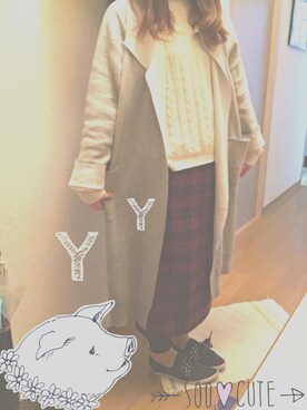 「RAY CASSIN（レイカズン）の起毛糸ケーブルプルオーバー（ニット/セーター、グレー系）」を使った、yuyuさん（レディース・153cm）の春コーディネート