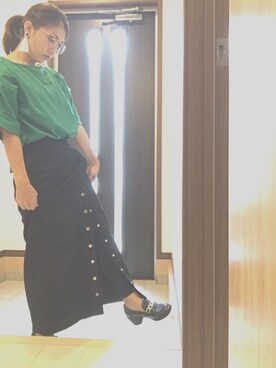 「GLOBAL WORK（グローバルワーク）のUSAコットンBIG-T/5分袖/779150（Tシャツ/カットソー、グリーン系）」を使った、yuyuさん（レディース・153cm）の秋コーディネート