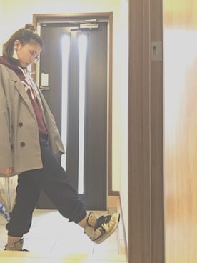 「Zoff（ゾフ）のボストン型メガネ｜Zoff SMART Skinny (ゾフ･スマート･スキニー) 伊達メガネ 黒縁眼鏡（メガネ、ブラウン系）」を使った、yuyuさん（レディース・153cm）の秋コーディネート