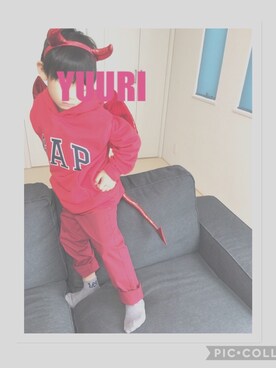 「GAP（ギャップ）のGap ロゴフリース パーカー（パーカー、レッド系）」を使った、yuyuさん（レディース・153cm）の秋コーディネート