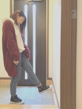 「chocol raffine robe（ショコラフィネローブ）のアイテム（パーカー、ホワイト系）」を使った、yuyuさん（レディース・153cm）の冬コーディネート