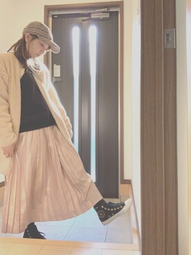 「GRL（グレイル）のフリース×ボアリバーシブルロングブルゾン（ブルゾン、ベージュ系）」を使った、yuyuさん（レディース・153cm）の冬コーディネート
