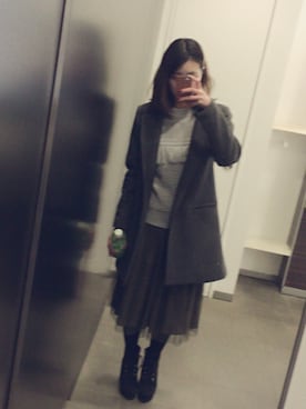 「仕事着」｜「アイテム（チェスターコート）」を使った、ちゃんまみさん（レディース・158cm）の冬コーディネート