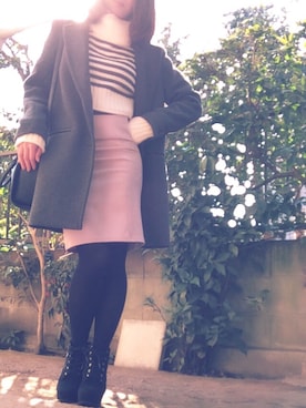 「ショート丈トップス」｜「アイテム（アナログ腕時計）」を使った、ちゃんまみさん（レディース・158cm）の冬コーディネート