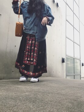 「ヴィンテージワンピース」｜「アイテム（デニムジャケット）」を使った、yuiさん（レディース・160cm）の秋コーディネート