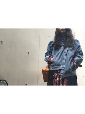 「ヴィンテージワンピース」｜「アイテム（デニムジャケット）」を使った、yuiさん（レディース・160cm）の秋コーディネート