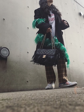 「DRIES VAN NOTEN（ドリスヴァンノッテン）のアイテム（チェスターコート）」を使った、yuiさん（レディース・160cm）の春コーディネート