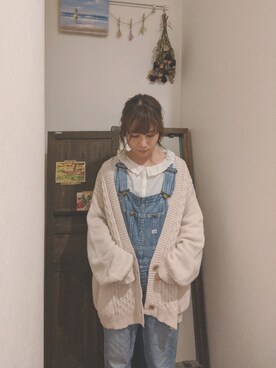 「カーディガンコーデ」｜「アイテム（オールインワン・サロペット）」を使った、mkk0330さん（レディース・142cm）の冬コーディネート