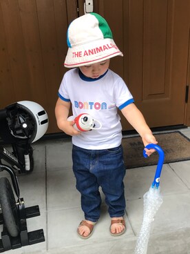 「BONTON（ボントン）のアイテム」を使った、りく・みさき・母さん（キッズ・90cm）の春コーディネート