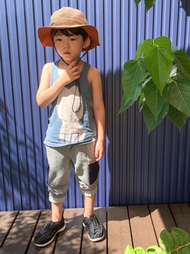 「5歳」｜「アイテム（タンクトップ）」を使った、りく・みさき・母さん（キッズ・100cm）の夏コーディネート