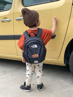 「THE NORTH FACE（ザノースフェイス）のTHE NORTH FACE/ザ・ノースフェイス/Day pack/キッズ用リュックhome slice NMJ72005（バックパック/リュック）」を使った、りく・みさき・母さん（キッズ・100cm）の秋コーディネート