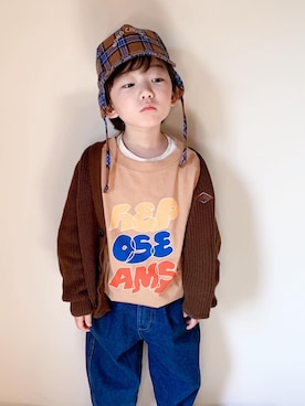 「こども ビームス（コドモビームス）のアイテム（パンツ）」を使った、りく・みさき・母さん（キッズ・110cm）の冬コーディネート