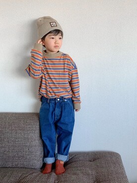 「こども ビームス（コドモビームス）のアイテム（パンツ）」を使った、りく・みさき・母さん（キッズ・110cm）の冬コーディネート
