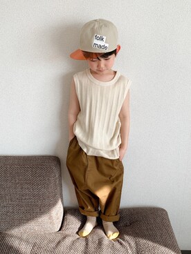 「こども ビームス（コドモビームス）のアイテム（キャップ）」を使った、りく・みさき・母さん（キッズ・110cm）の春コーディネート