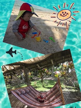 「アイテム（水着、レッド系）」を使った、せーちゃんさん（キッズ・80cm）の冬コーディネート