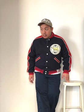 「HUMAN MADE（ヒューマンメード）のアイテム（スタジャン）」を使った、伊藤孝法さん（メンズ・165cm）の冬コーディネート