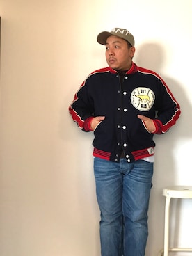 「HUMAN MADE（ヒューマンメード）のアイテム（スタジャン）」を使った、伊藤孝法さん（メンズ・165cm）の冬コーディネート