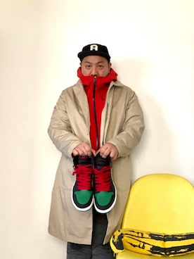 「Jordan」｜「アイテム（ステンカラーコート）」を使った、伊藤孝法さん（メンズ・165cm）の春コーディネート