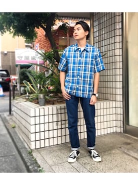 「Vincent et Mireille（バンソンエミレイユ）のアイテム」を使った、ST&DARD MADE. 川瀬さん（メンズ・169cm）の夏コーディネート