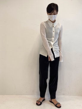 「lautreamont BLEUBLANC（ロートレアモンブルーブラン）の<lautreamont BLEUBLANC>コンパクトリブニットカーディガン≪手洗い可能≫（ニット/セーター）」を使った、S.Nさん（レディース・163cm）の夏コーディネート