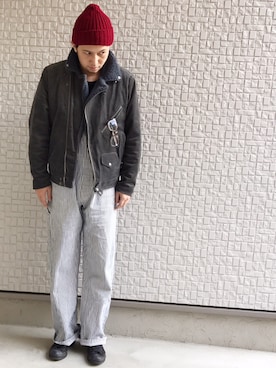 「SEVENDAYS=SUNDAY（セブンデイズサンデイ）のアイテム（ライダースジャケット）」を使った、matoruさん（メンズ・174cm）の冬コーディネート