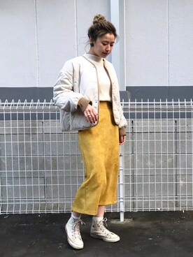 「スウェードスカート」｜「アイテム（ブルゾン）」を使った、saori shikiさん（レディース・158cm）の冬コーディネート