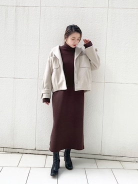 「メルトン」｜「アイテム（その他アウター）」を使った、saori shikiさん（レディース・158cm）の秋コーディネート