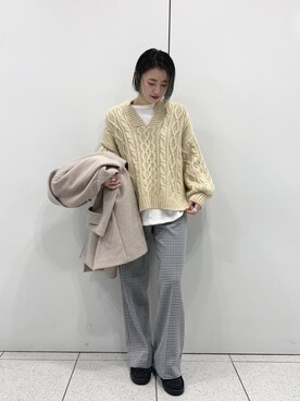 「袖ボリューム」｜「アイテム（その他アウター）」を使った、saori shikiさん（レディース・158cm）の冬コーディネート