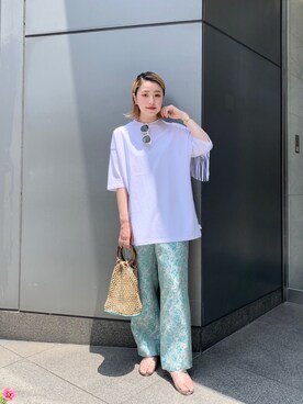 「SUPERTHANKS」｜「アイテム（サンダル）」を使った、saori shikiさん（レディース・158cm）の夏コーディネート