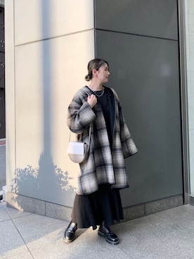 「チェック柄に恋してる」｜「アイテム（ポンチョ）」を使った、saori shikiさん（レディース・158cm）の秋コーディネート
