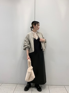 「レザーワンピース」｜「アイテム（ブルゾン）」を使った、saori shikiさん（レディース・158cm）の秋コーディネート