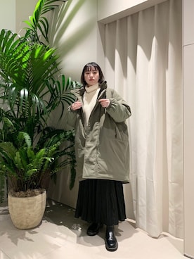 「プリーツ」｜「アイテム（ダウンジャケット/コート）」を使った、saori shikiさん（レディース・158cm）の秋コーディネート