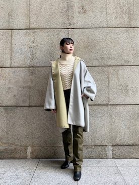 「リバーシブル」｜「アイテム（ポンチョ）」を使った、saori shikiさん（レディース・158cm）の冬コーディネート