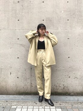 「フェイクレザー」｜「アイテム（ノーカラージャケット）」を使った、saori shikiさん（レディース・158cm）の冬コーディネート