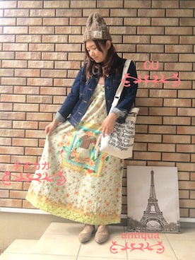 「antiqua」｜「アイテム（デニムジャケット）」を使った、ふわり◯さん（レディース・153cm）の冬コーディネート