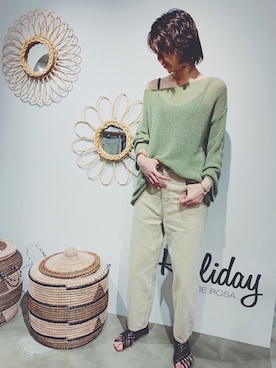 「アイテム（デニムパンツ、ベージュ系）」を使った、まっしーさん（レディース・170cm）の夏コーディネート