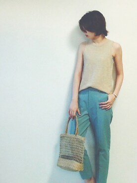 「アイテム（かごバッグ）」を使った、まっしーさん（レディース・170cm）の夏コーディネート