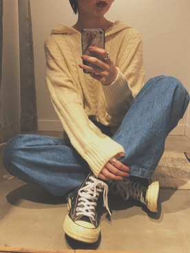 「CONVERSE（コンバース）のCANVAS ALL STAR J HI  32067961（スニーカー）」を使った、まっしーさん（レディース・170cm）の冬コーディネート