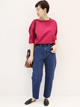 「アイテム（シャツ/ブラウス、ピンク系）」を使った、Reimiさん（レディース・170cm）の春コーディネート